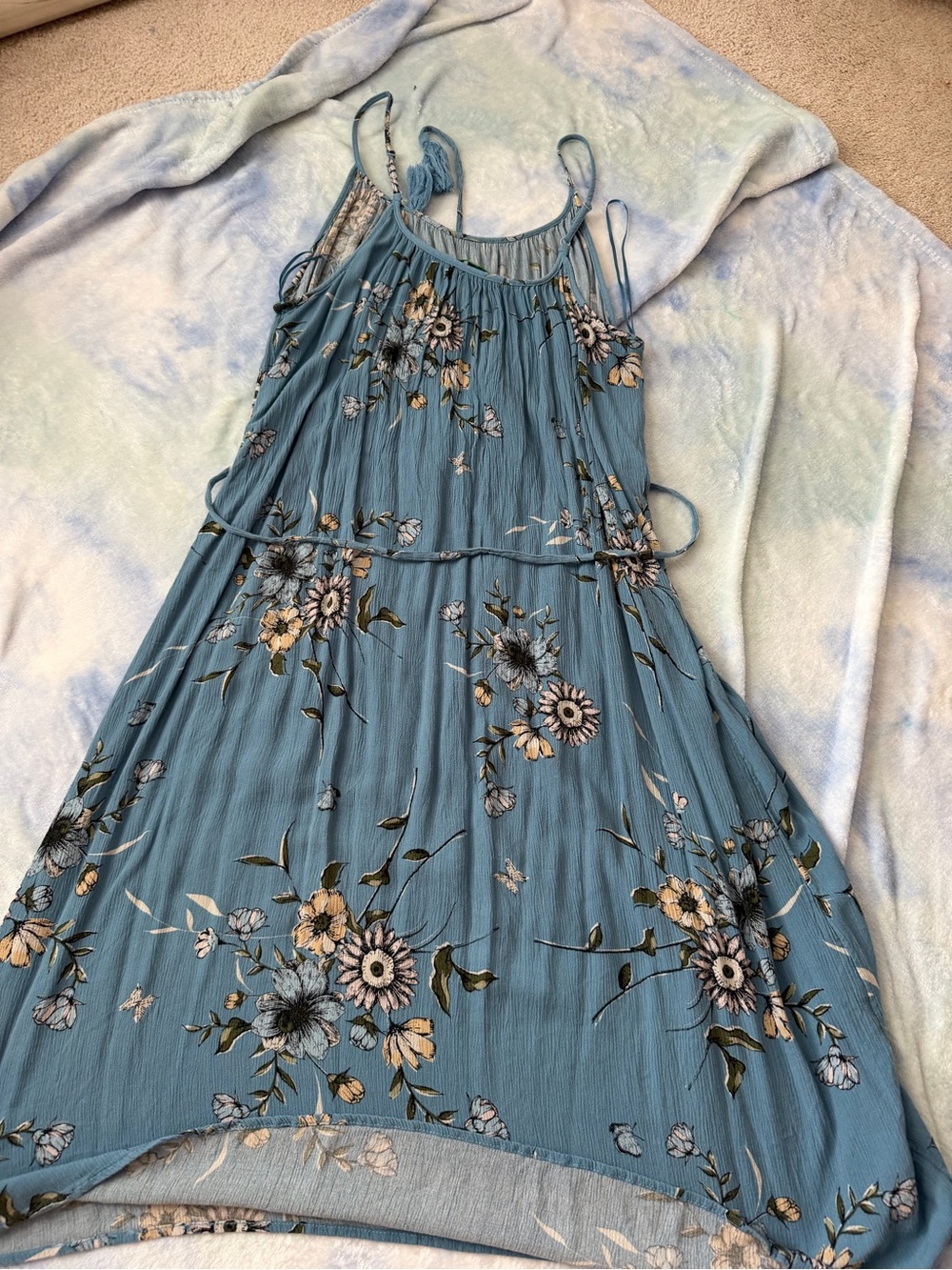 dip Teal Blue Floral Midi Dress with Adjustable Straps